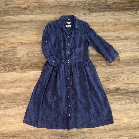 malvin Dresses & Skirts - MALVIN 100% Linen Shirt Dress Blue Button Front Collared Midi‎ Womens M